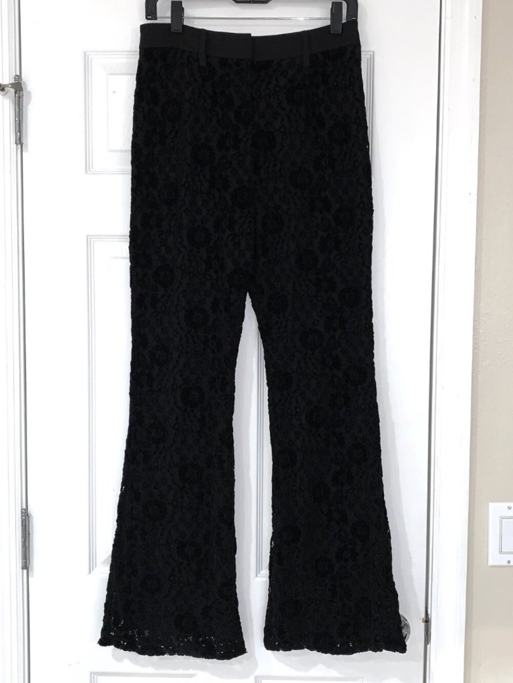NWT Avec Les Filles Black Lace High Rise Flare Pants M
